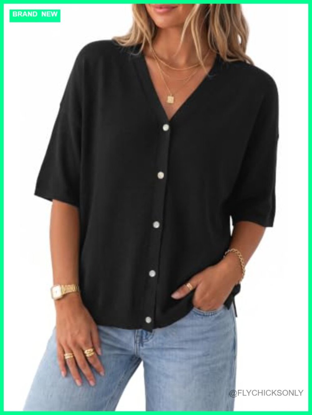 Wool Blend Oversized Elbow Sleeve V-Neck Cardigan Women's